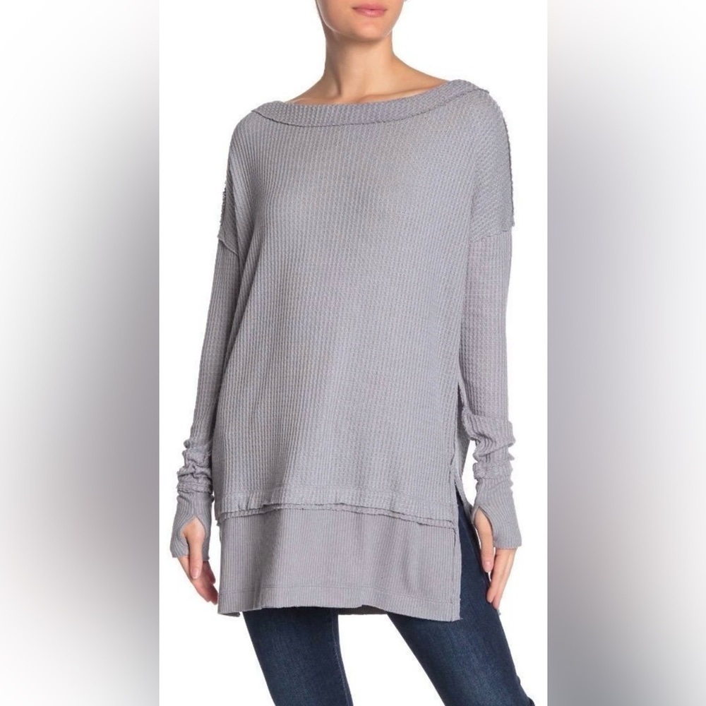 Free People North Shore Thermal Tunic – Storm Gray (S) OVERSIZED